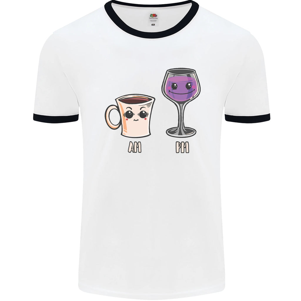 Coffee am Wine pm Funny Alcohol Prosecco Mens Ringer T-Shirt