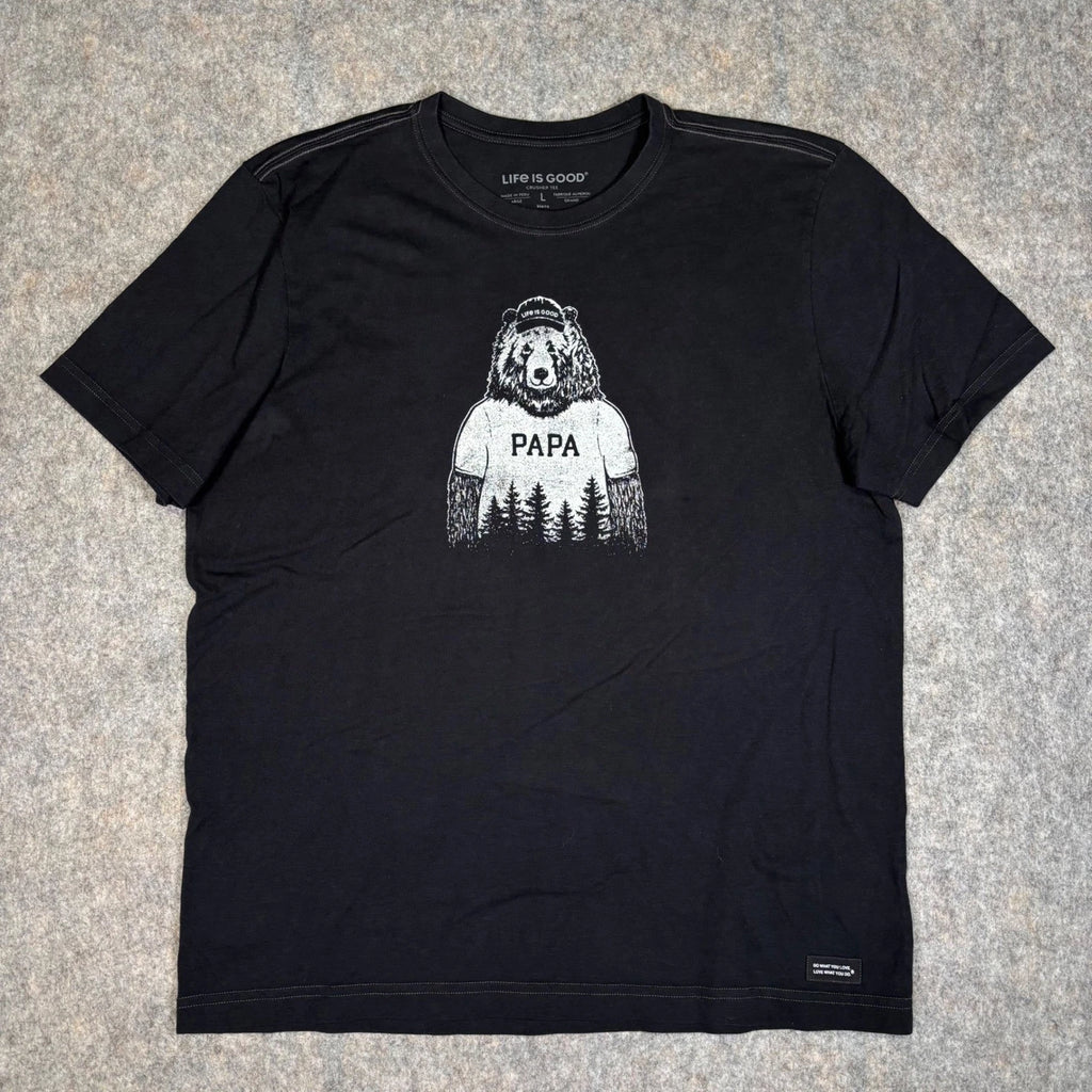 Life Is Good Papa Bear Crusher Tee Mens L Black Short Sleeve Graphic T-Shirt