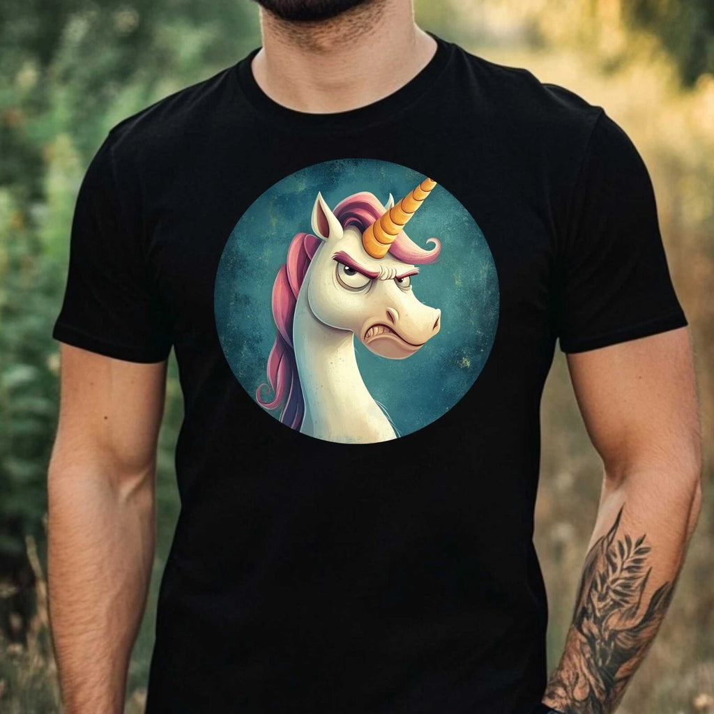 Mens Funny Grumpy Unicorn Print Cotton T-Shirt Size XS to 5XL