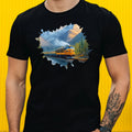 Mens Train Illustration Motif Cotton T-Shirt Size XS to 5XL