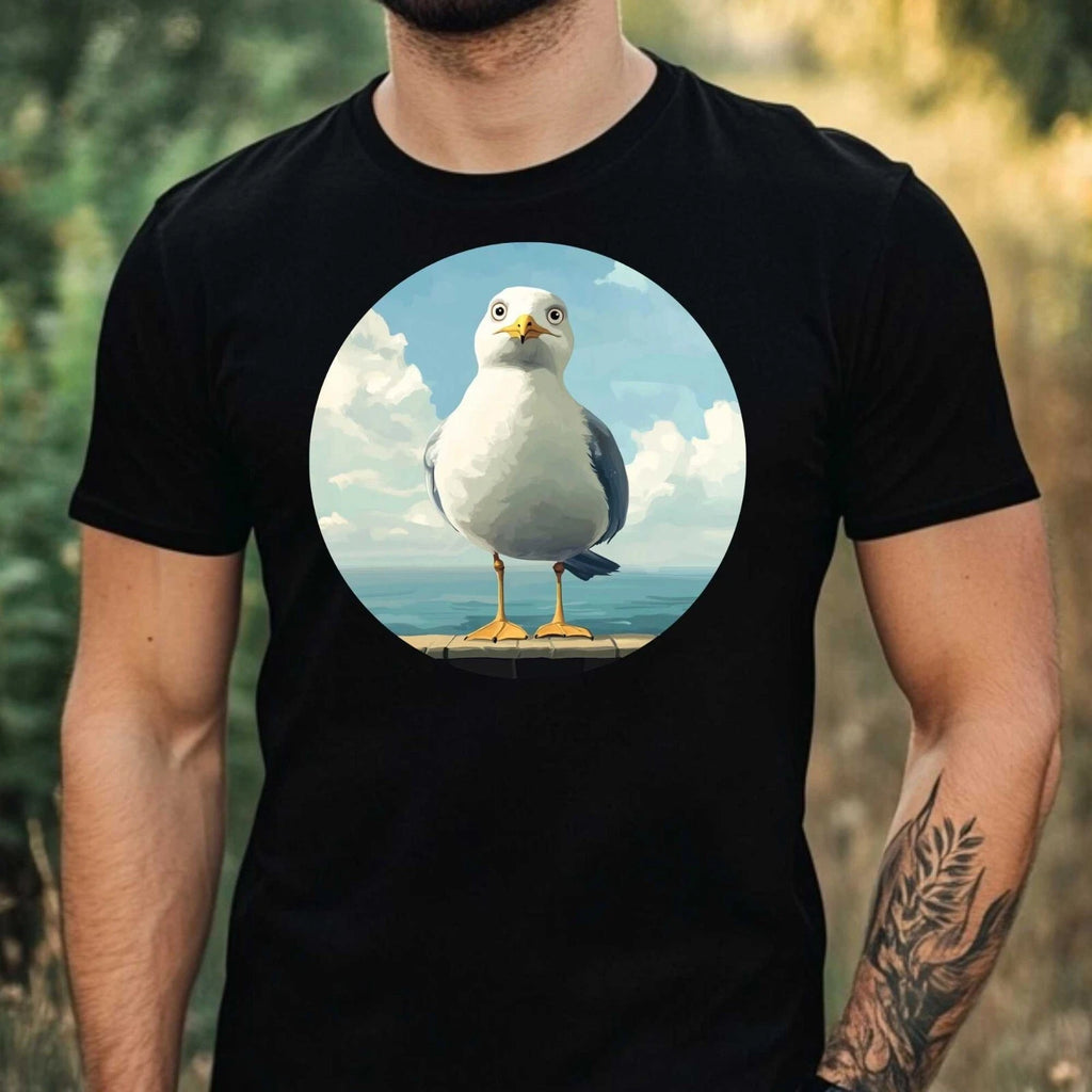 Mens Funny Seagull Motif Cotton T-Shirt Size XS to 5XL