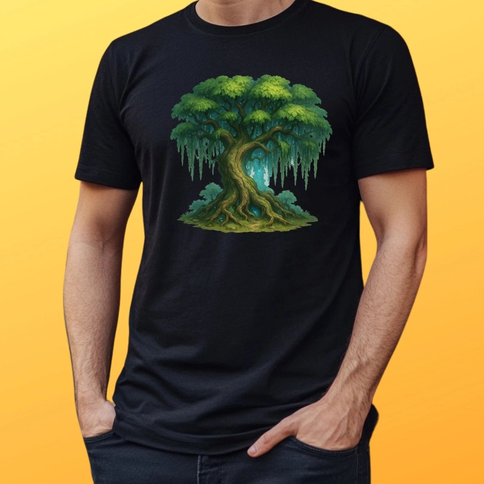 Mens Fantasy Tree Motif Cotton T-Shirt Size XS to 5XL