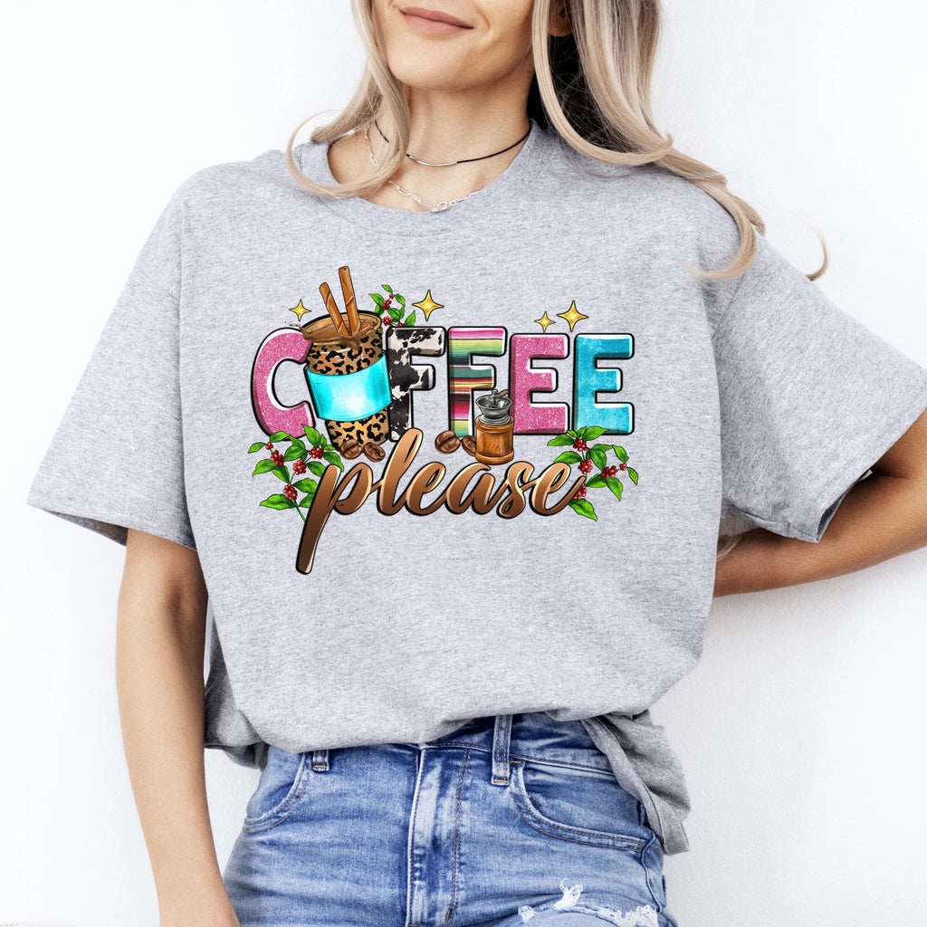 Coffee please T-Shirt Coffee lover Coffee addict Unisex tee White Sand Sport Gre