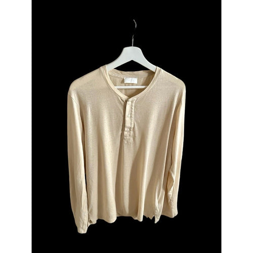 7 For All Mankind Lightwwight Long Sleeve Mens Henley Sz Large 128$msrp Beige