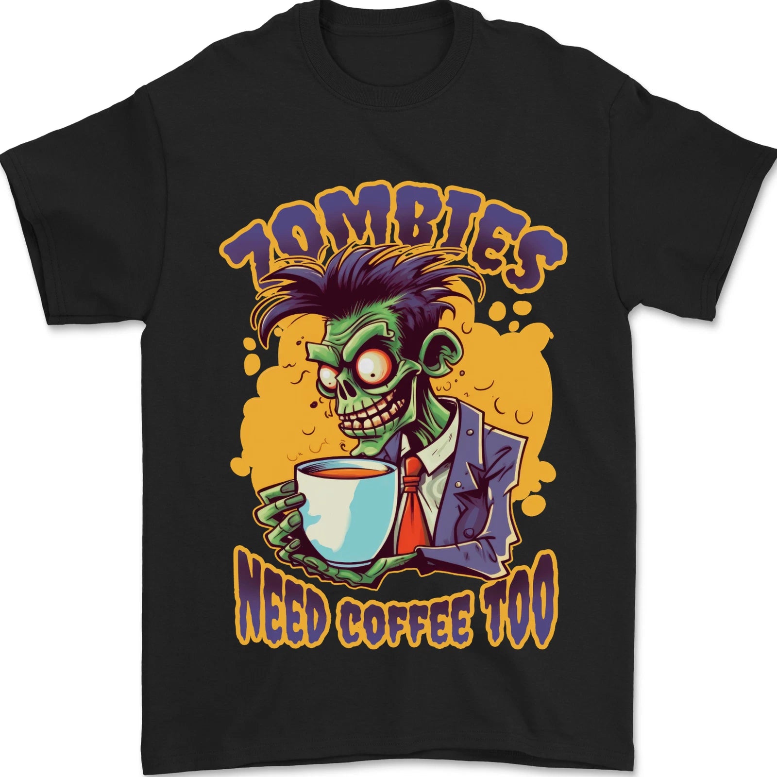 Zombies Need Coffee Too Funny Mens T-Shirt 100% Cotton