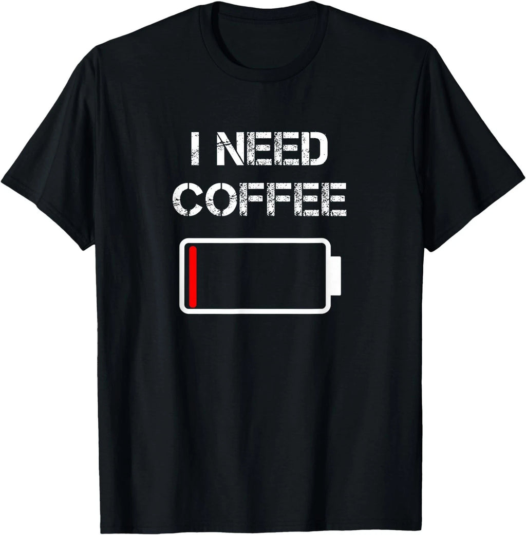I Need Coffee Funny Coffee Cups Battery Beans Coffee T-Shirt Small