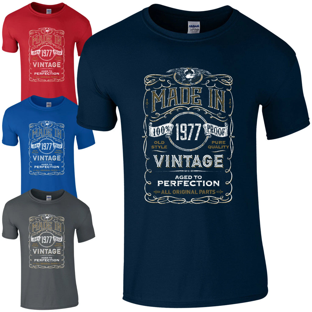 Made in 1977 T-Shirt Born 49th Year Birthday Age Present Vintage Funny Mens Gift