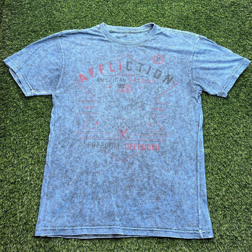Affliction T Shirt Men Large L Blue Short Sleeve Skate Y2K Cyber Grunge USA Flag