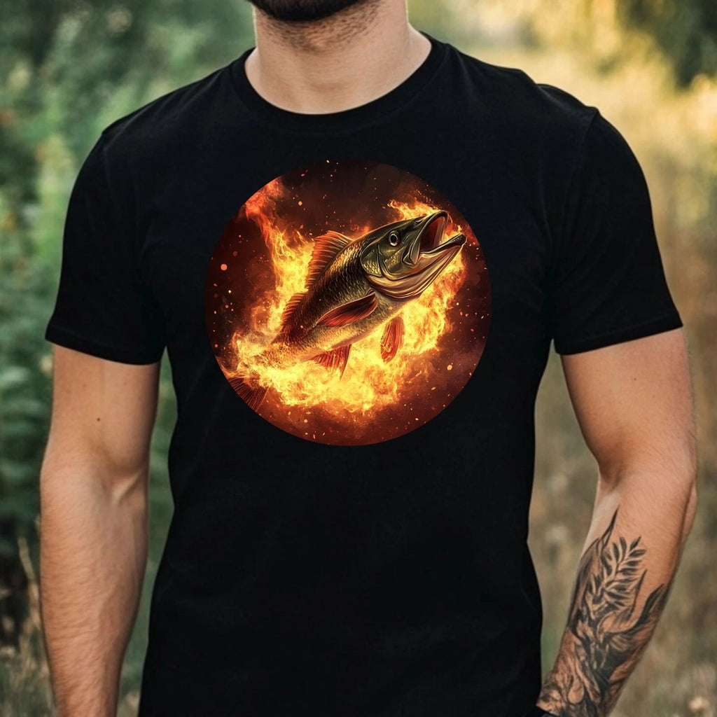 Mens Bass Fish On Fire Motif Cotton T-Shirt Size XS to 5XL