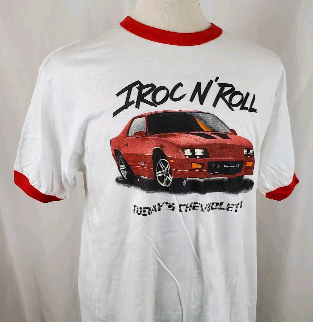 Vintage 80s Chevy Camaro IROC T-Shirt XL Ringer Hanes 50/50 Two Sided USA, NOS