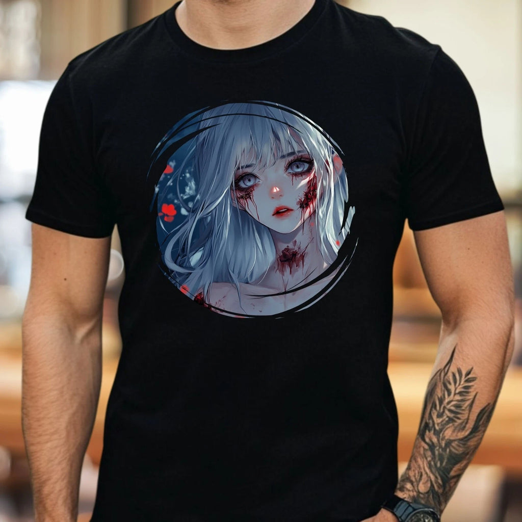 Mens Zombie Anime Girl Print Cotton T-Shirt Size XS to 5XL