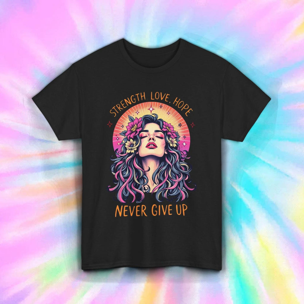 Never Give Up Shirt Strength Hope Retro Floral Woman Inspirational Tee S-5XL