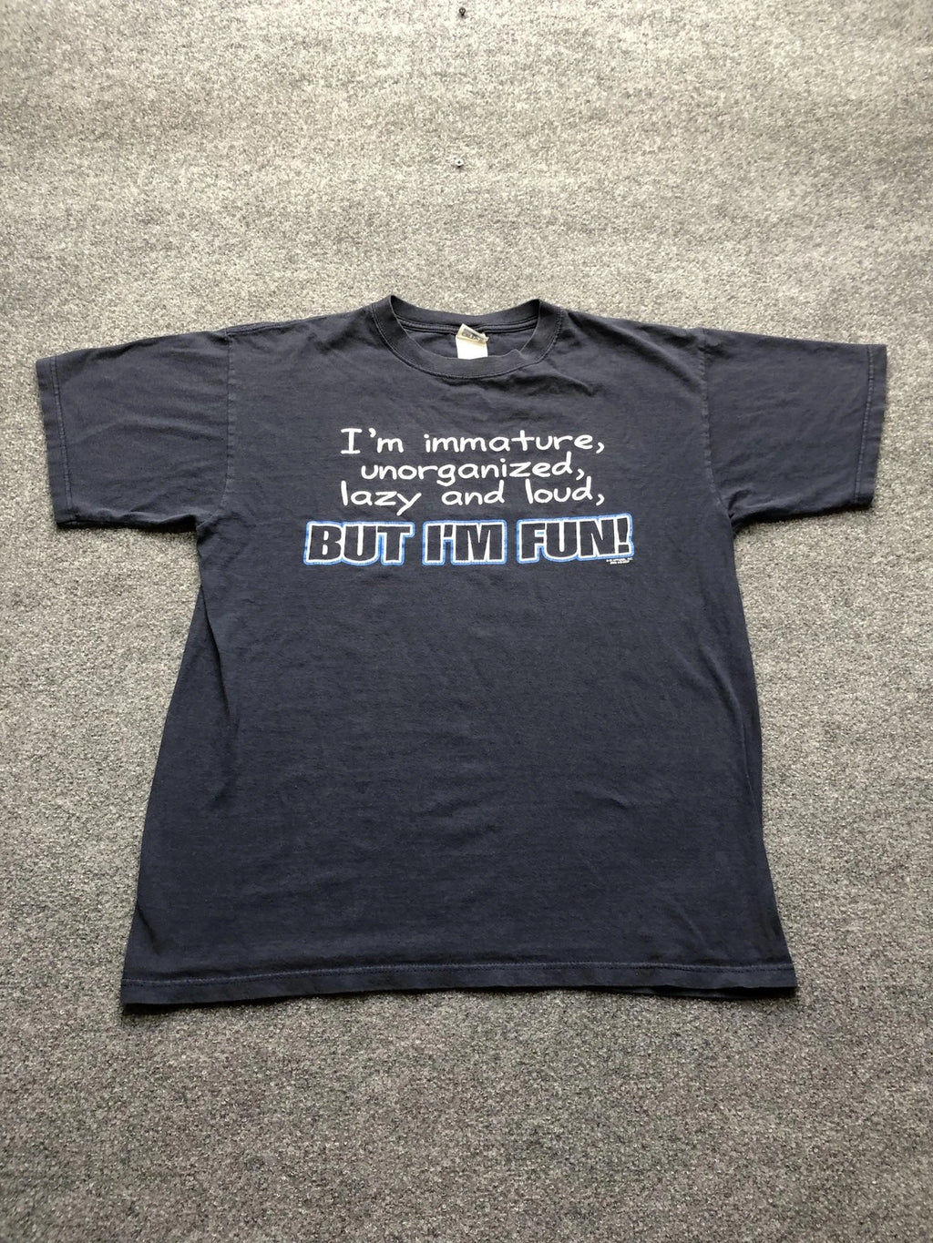 Vintage Immature Lazy Loud Shirt Mens Large Blue Funny Gildan Graphic Tee 00s