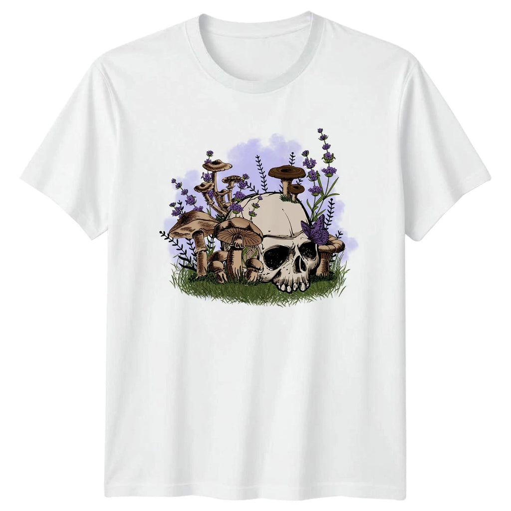 Mystical Skull Mushroom Lavender Butterfly T-Shirt Mycology Botanical Gothic