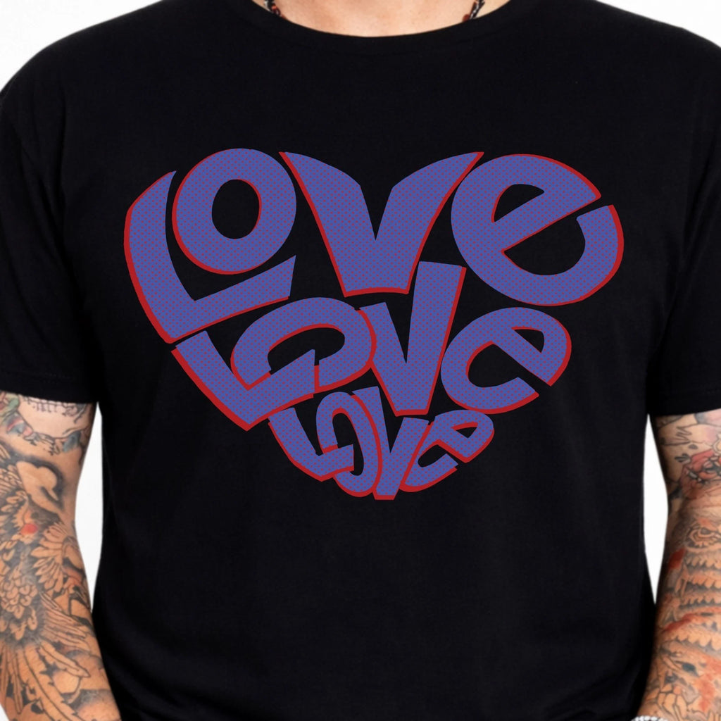 Love Heart Tee Retro Pop Art Typography Valentines Day Gift Cute Graphic Shirt.