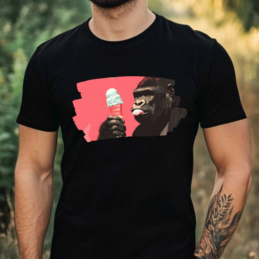 Mens Gorilla Eats Ice Cream Motif Cotton T-Shirt Size XS to 5XL