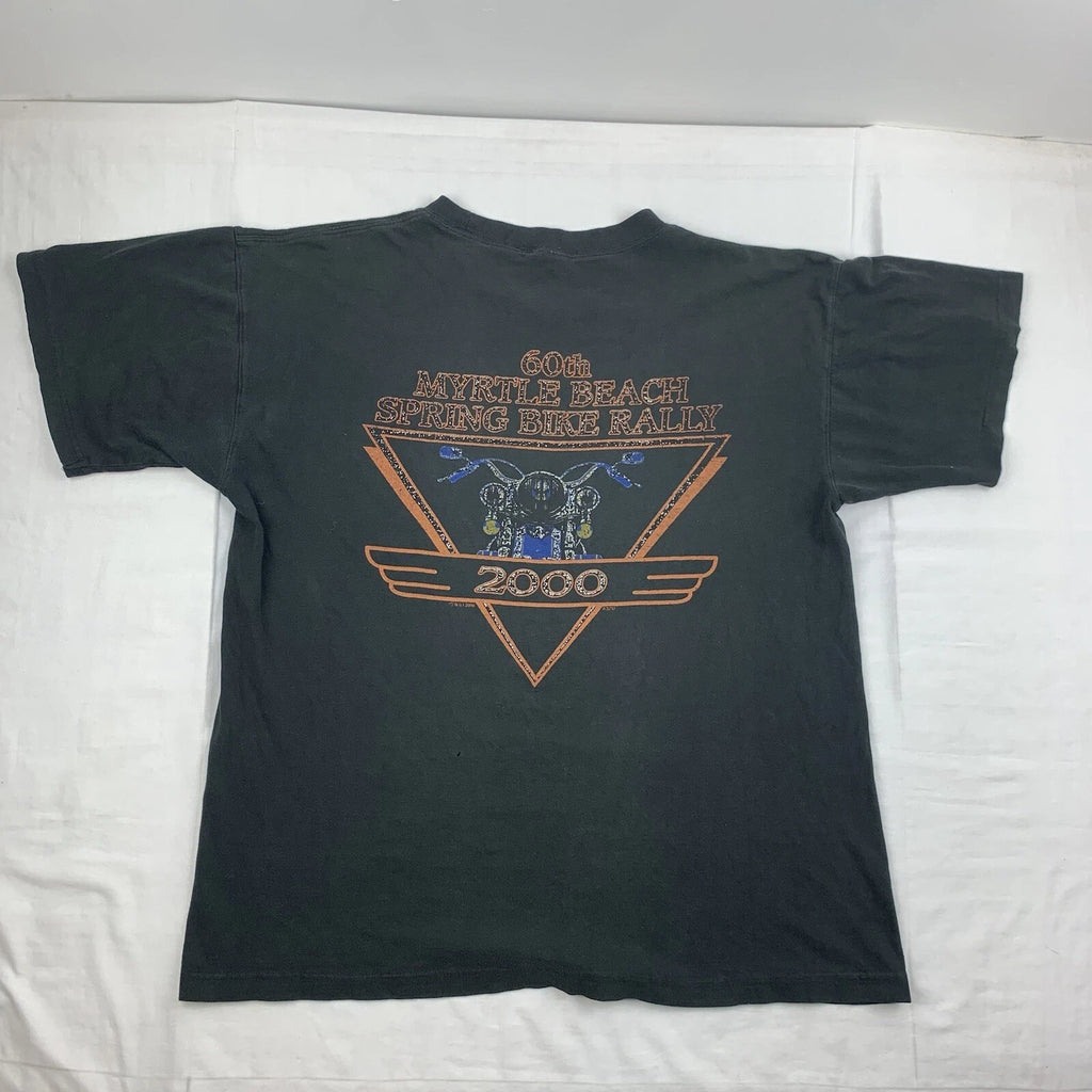Vintage Myrtle Beach Spring Bike Rally T Shirt Adult Large Black 2000 Thrashed