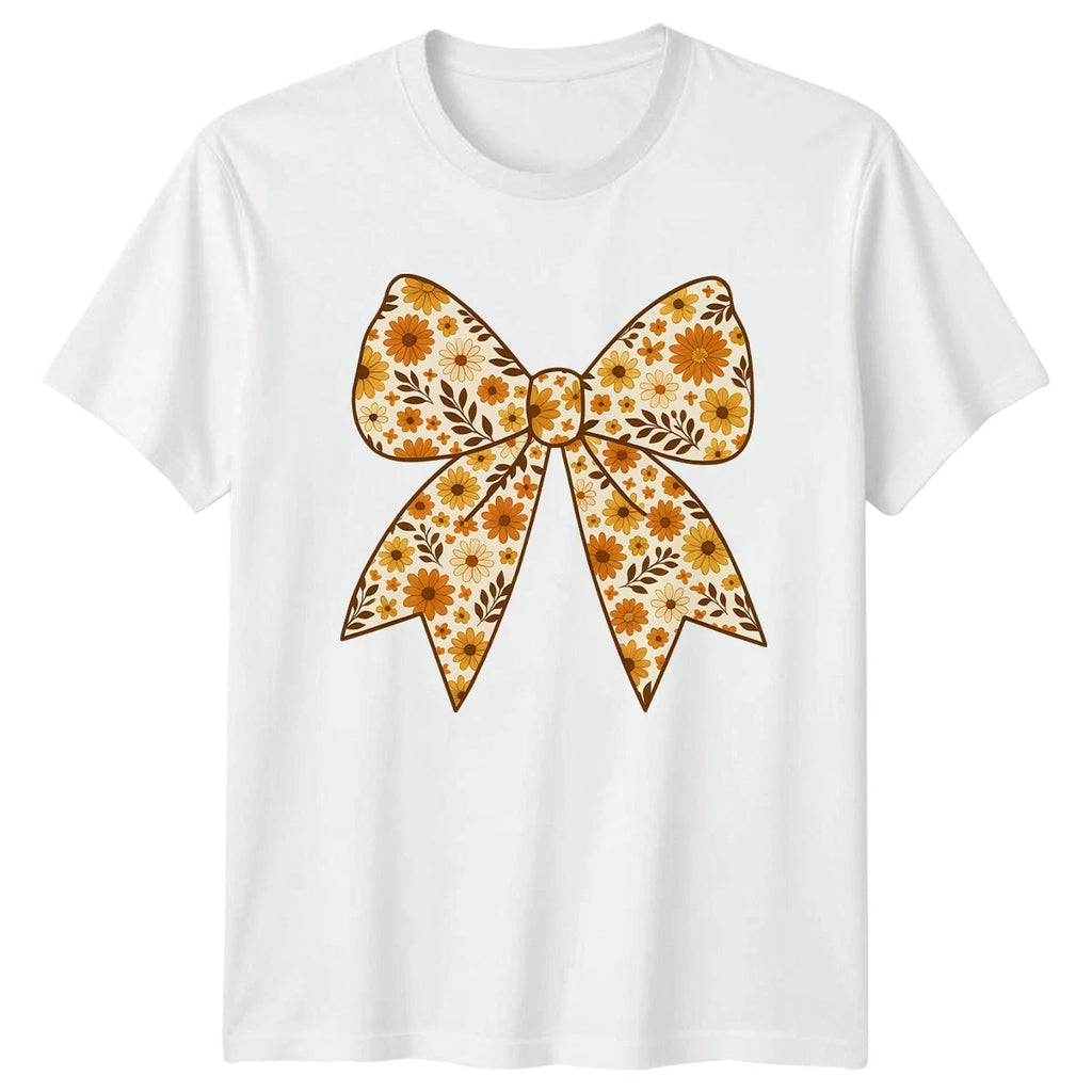 Retro 70s Floral Bow Tie Womens T-Shirt 70s Boho Style Floral Pattern