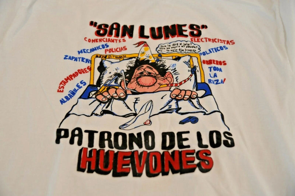 Vintage Funny Mexican Culture San Lunes Lazy Monday Huevon T-Shirt Men M White