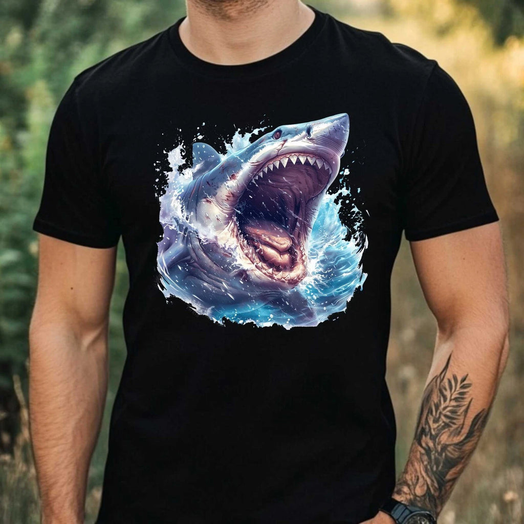 Mens Watercolour Shark Motif Cotton T-Shirt Size XS to 5XL