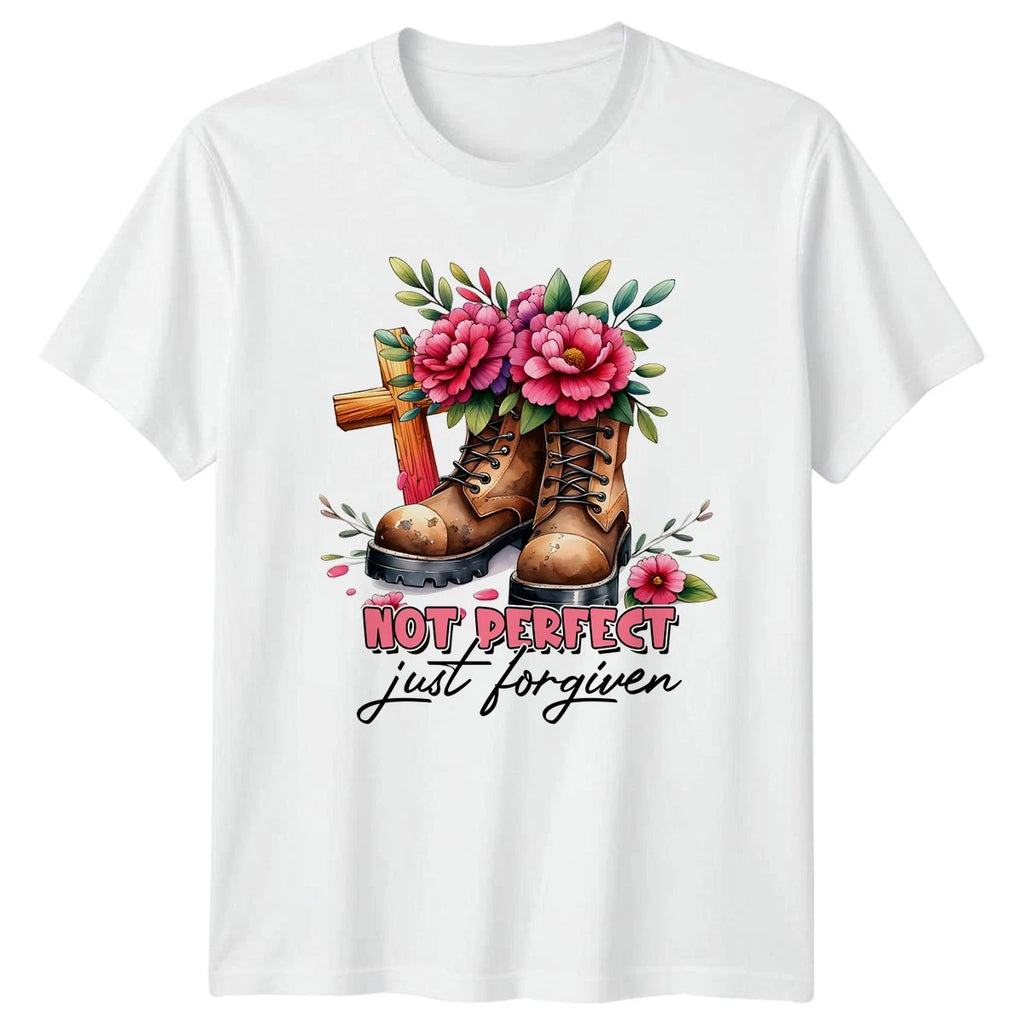 Not Perfect Just Forgiven Womens T-Shirt Christian Faith Boho Religious