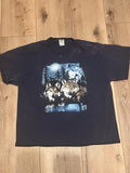 Vintage Y2K Howling WOLFPACK fullmoon T-shirt Mens L Blue Nature