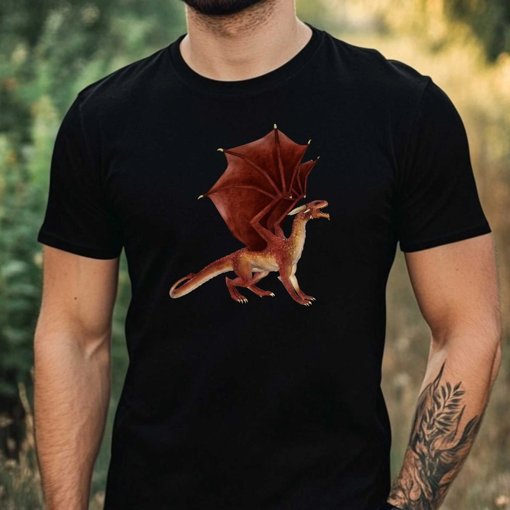 Mens Black Dragon Motif Cotton T-Shirt Size XS to 5XL