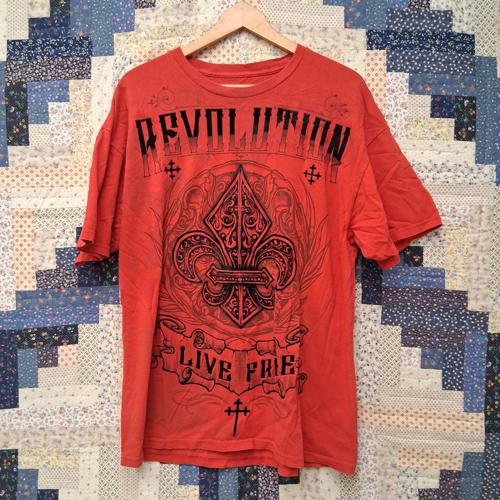 Y2K MMA Elite T Shirt Size XL Revolution Live Free AOP Gothic Fluer De Lis