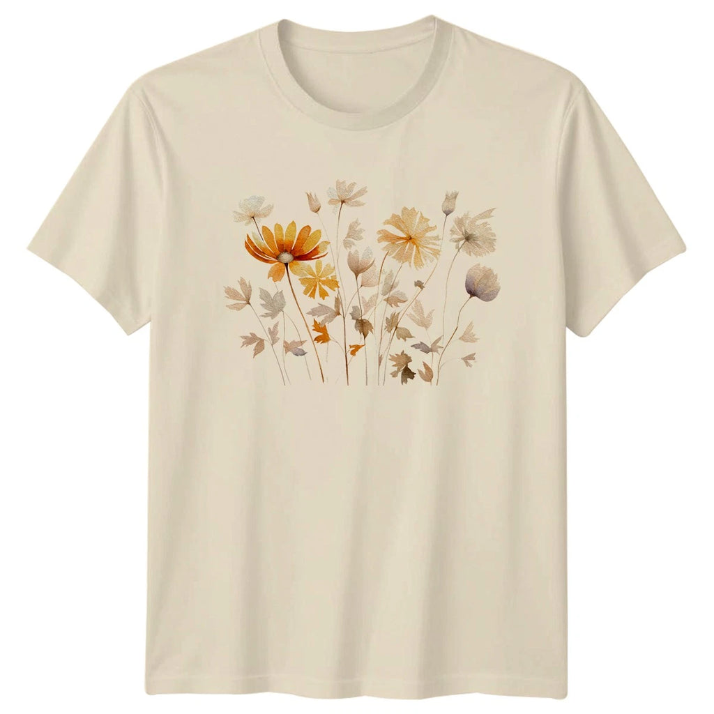 Autumn Wildflower Field Watercolor Art Womens T-Shirt Boho Botanical