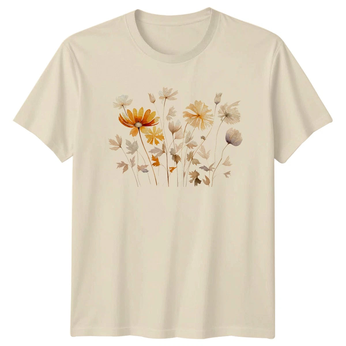 Autumn Wildflower Field Watercolor Art Womens T-Shirt Boho Botanical