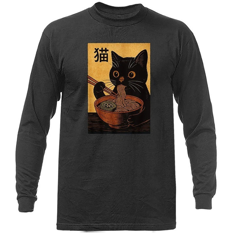 Cat Ramen Noodle Japanese Anime Manga Kawaii Cat Funny Humorous Long Sleeve