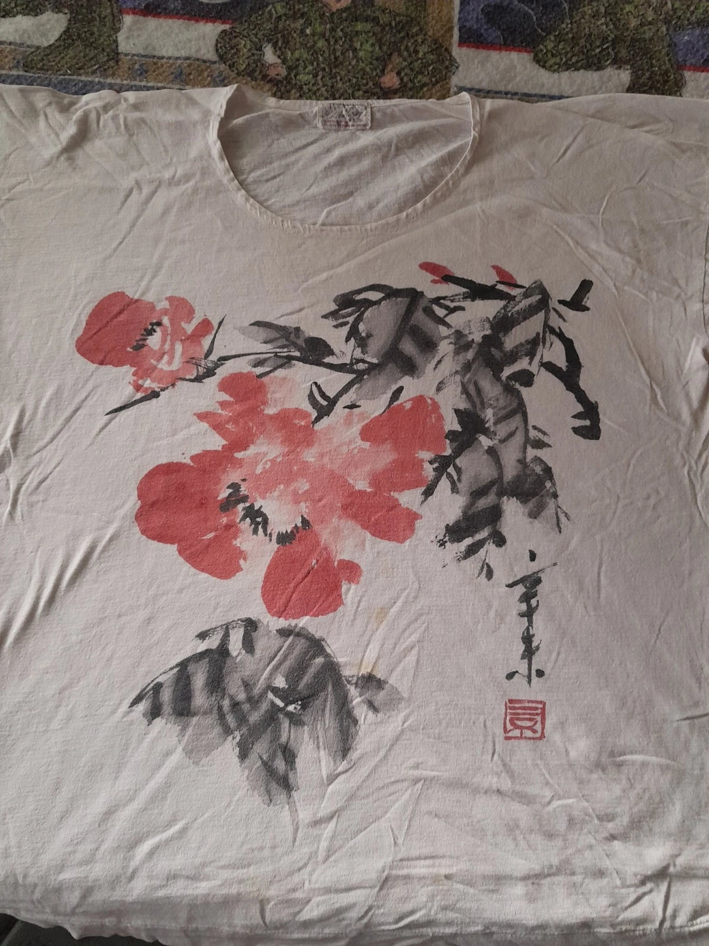 1980S VINTAGE ART PRINT TEE SHIRT FROM CHINA FLORAL 8OS RARE LARGE SHIRT POP ART