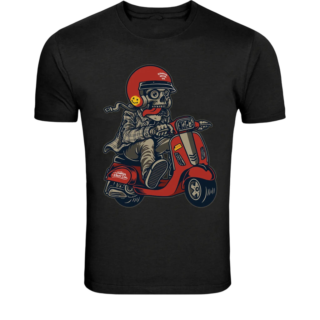 Skeleton Scooter Rider T-Shirt - Funny Vespa Skull Graphic Tee