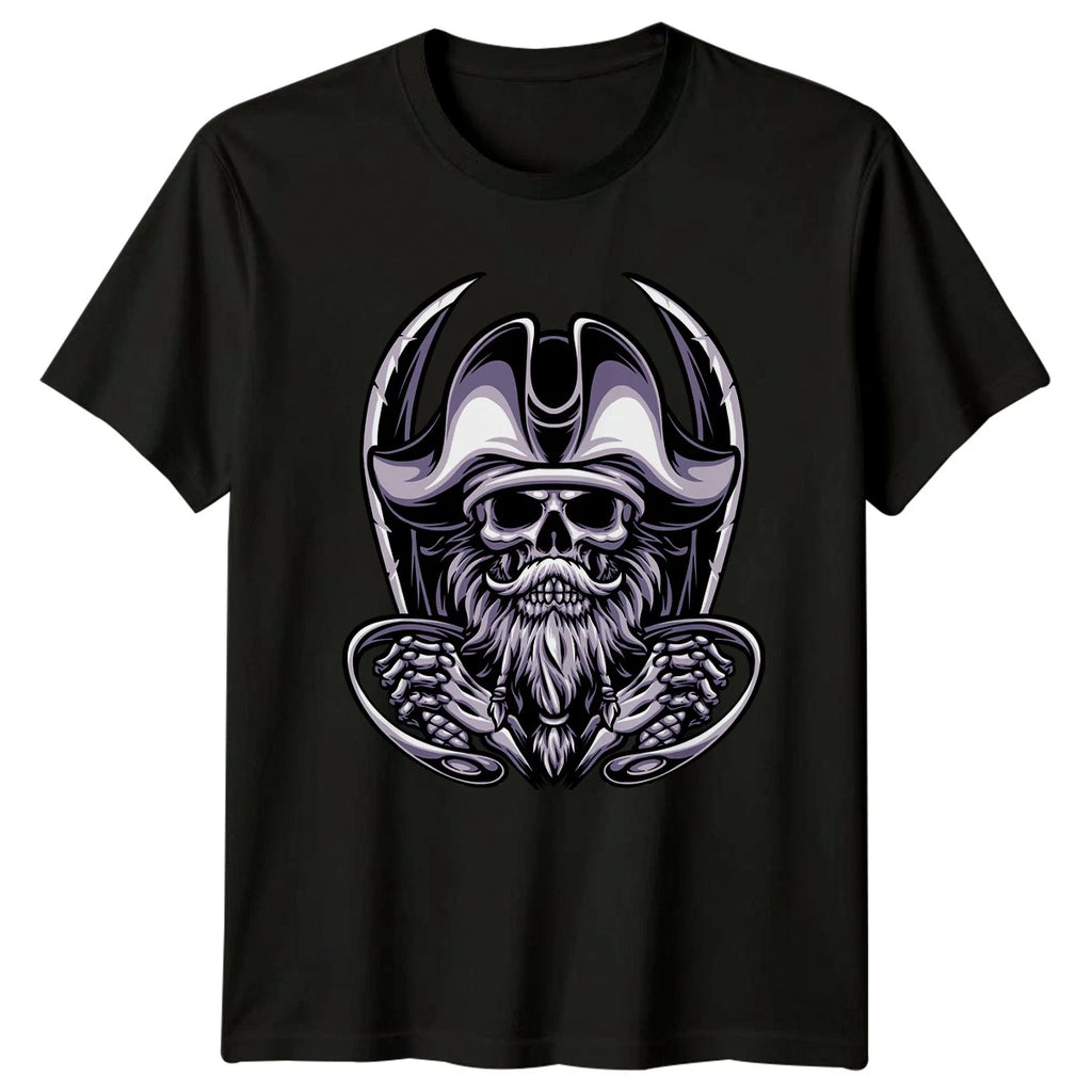 Bearded Pirate Skull Captain Mens T-Shirt Gothic Biker Pirate Skull Birthday