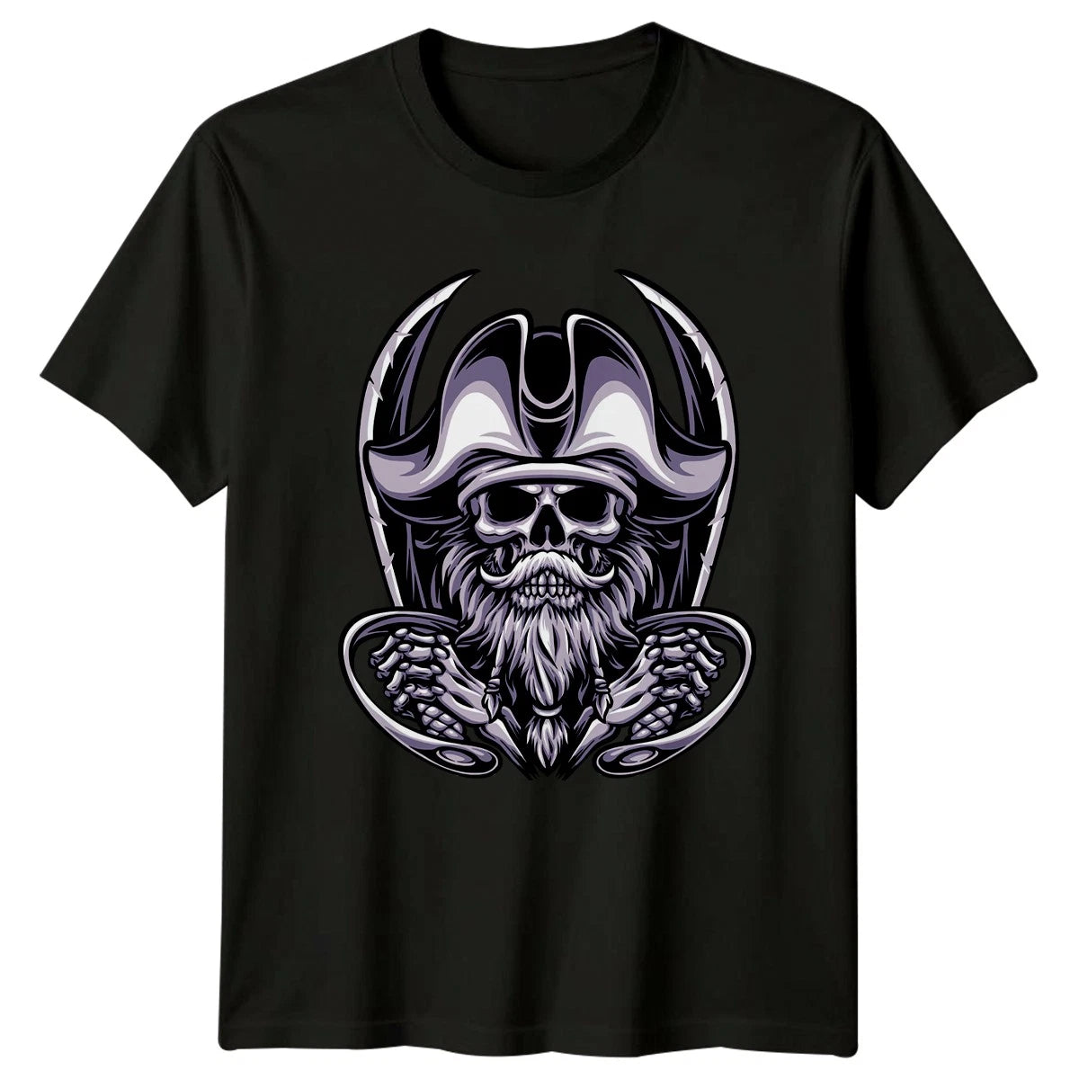 Bearded Pirate Skull Captain Mens T-Shirt Gothic Biker Pirate Skull Birthday