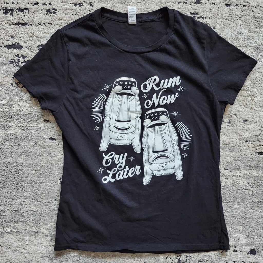 Smart Blanks Tiki Moai T-Shirt XL Black Rum Now Cry Later Lowbrow Art Graphic...