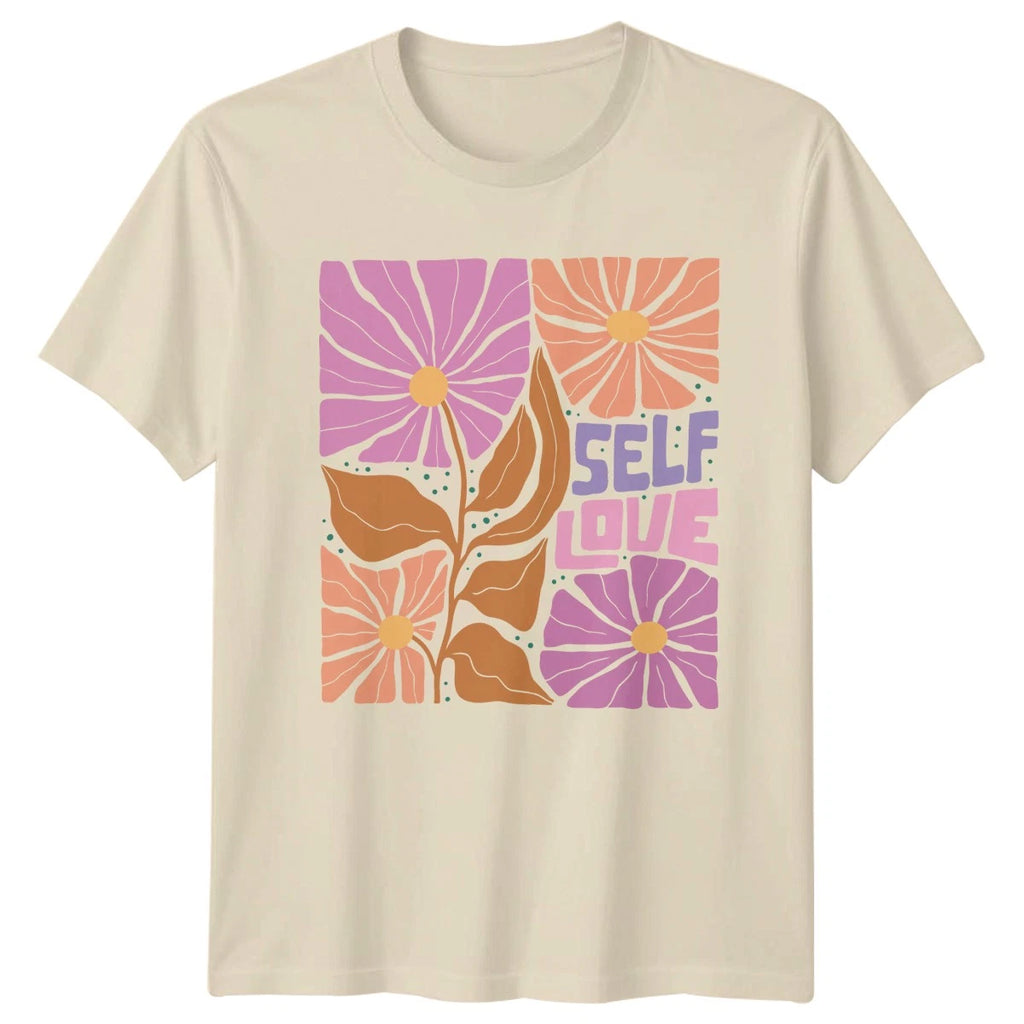 Self Love Womens T-Shirt Boho Floral Hippie Style Birthday Gift For Her