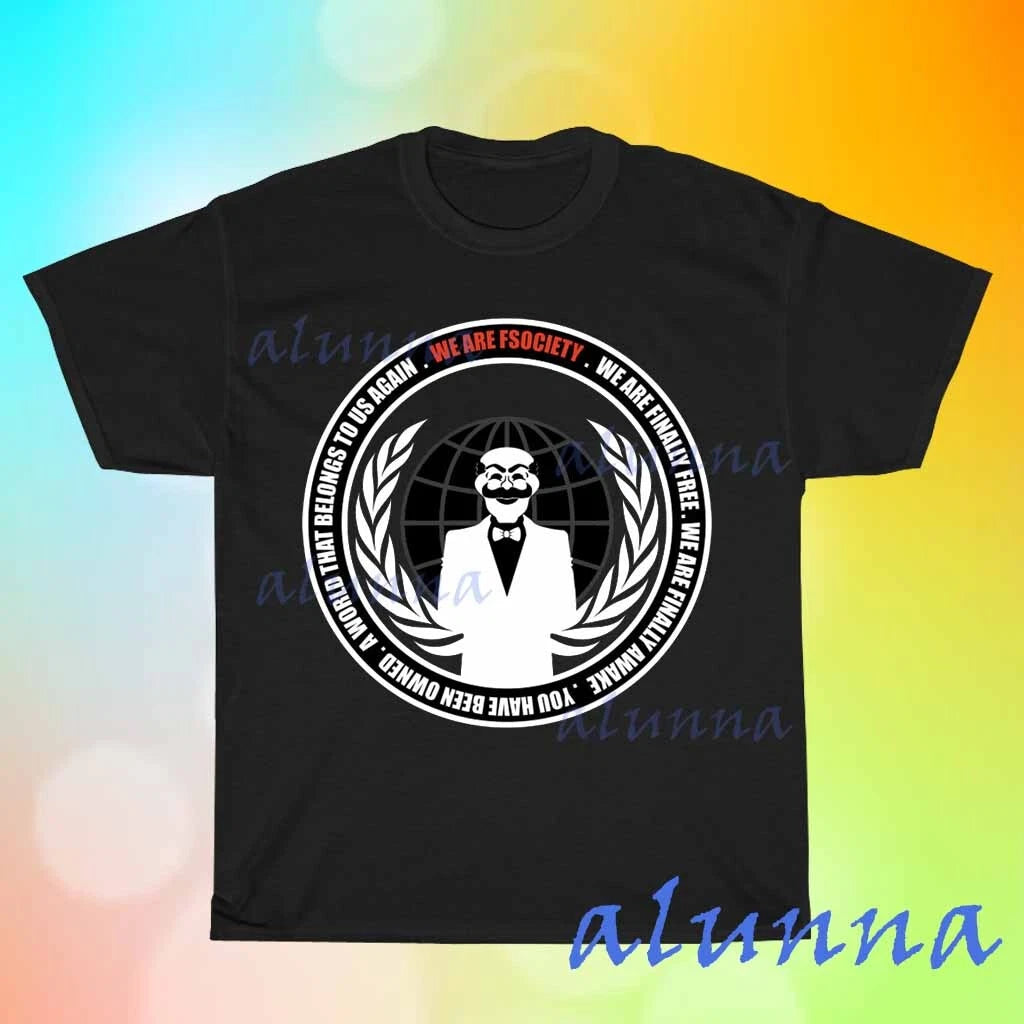 New Mr Robot Fsociety Men's Black T-shirt Funny Size S to 5XL