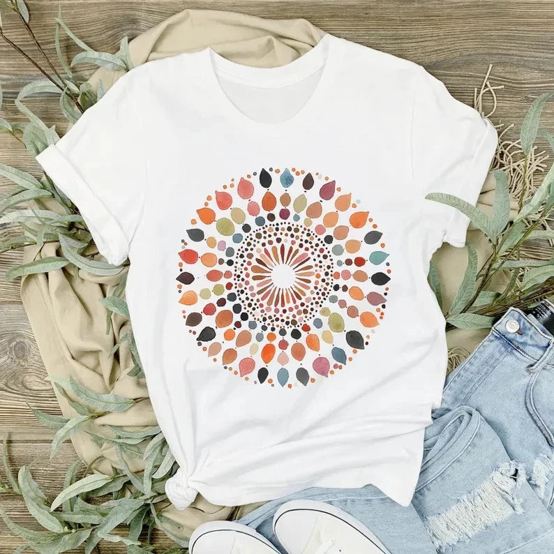 Watercolor Mandala T-Shirt, Boho Geometric Tee, Artistic Abstract Shirt