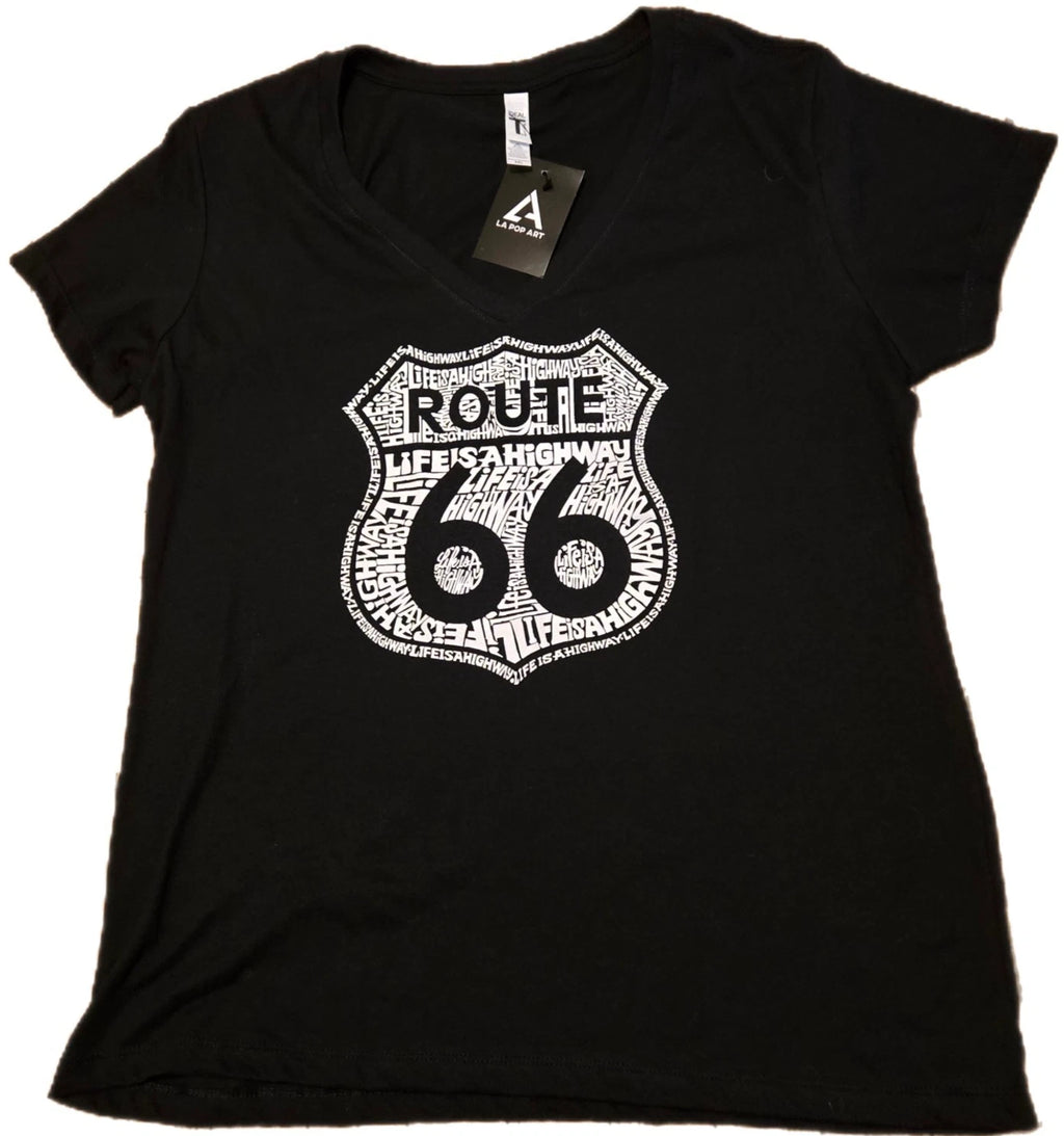 LA POP ART Unisex T-Shirt Black Short Sleeves XXL Route 66 Design Graphic Print