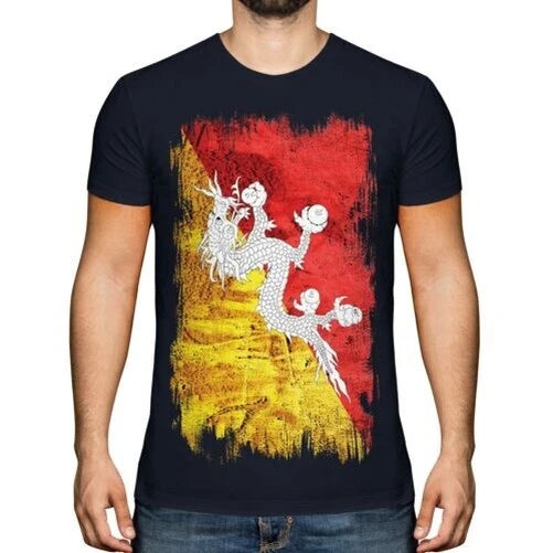 Bhutan Grunge Flag Mens T-Shirt Druk Yul Football Bhutanese Gift T-Shirt