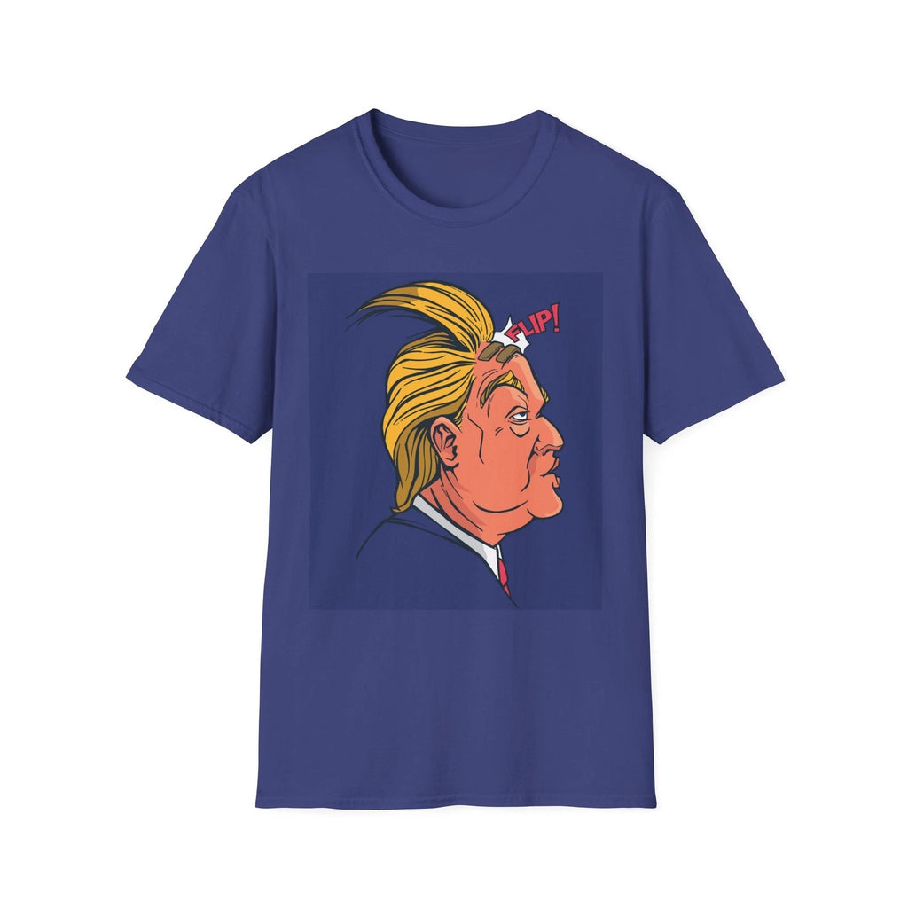 Flip Cartoon Politician T-Shirt | Pop Art Caricature Statement Tee Trump Hair