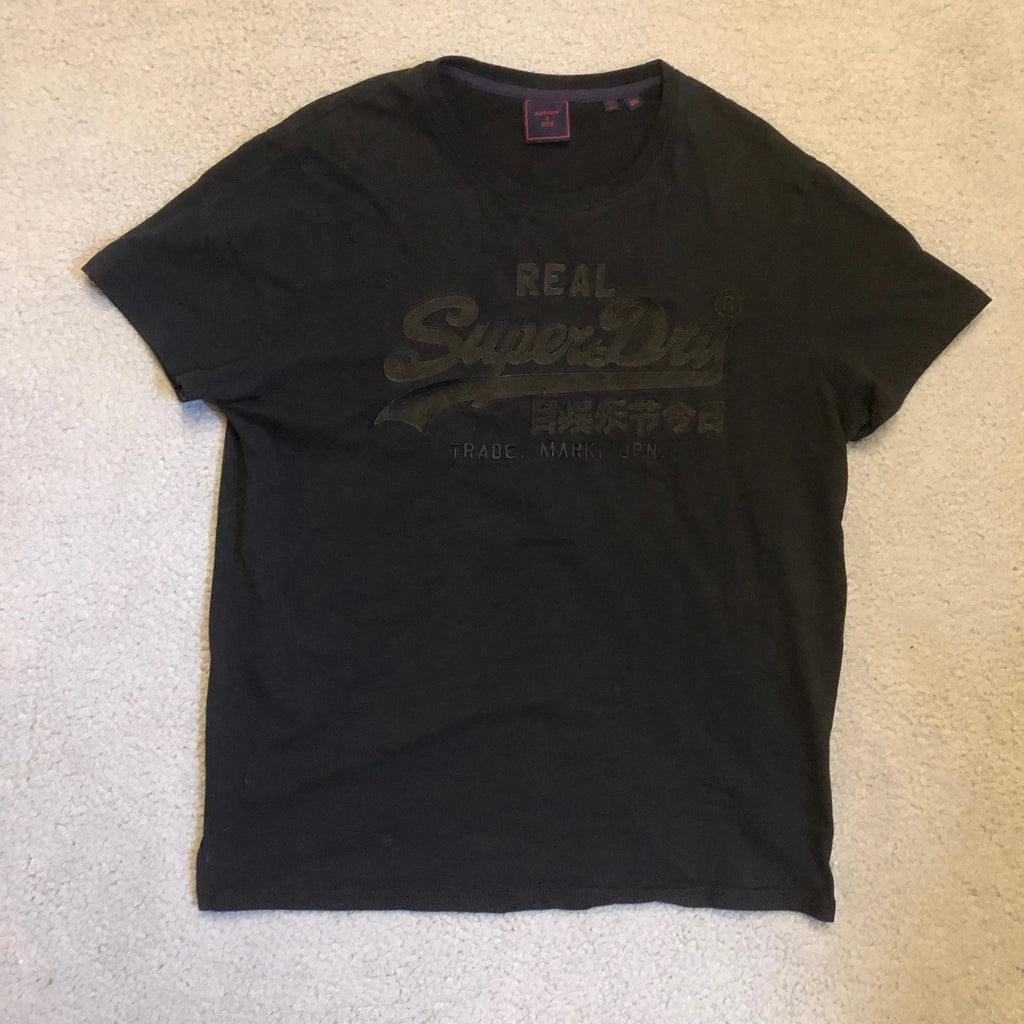 Y2K Superdry Real JPN Black Graphic Tee Shirt Mens Large Short Sleeve Cotton