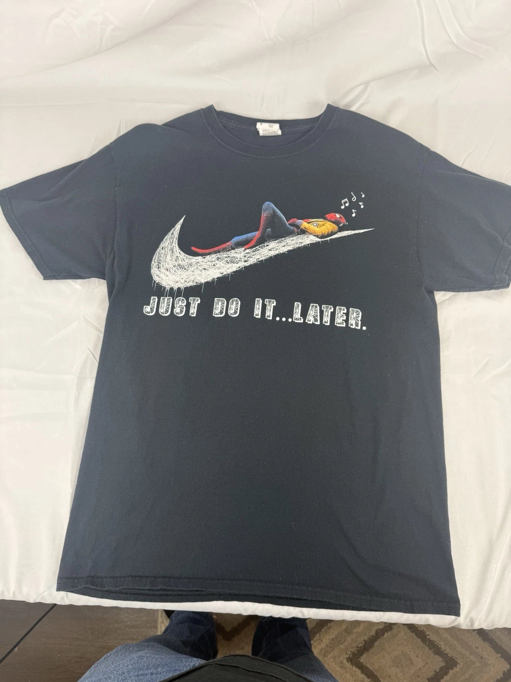 Vintage Y2K Spiderman "Just Do It... Later" Mens Medium Fruit Of Loom Swoosh