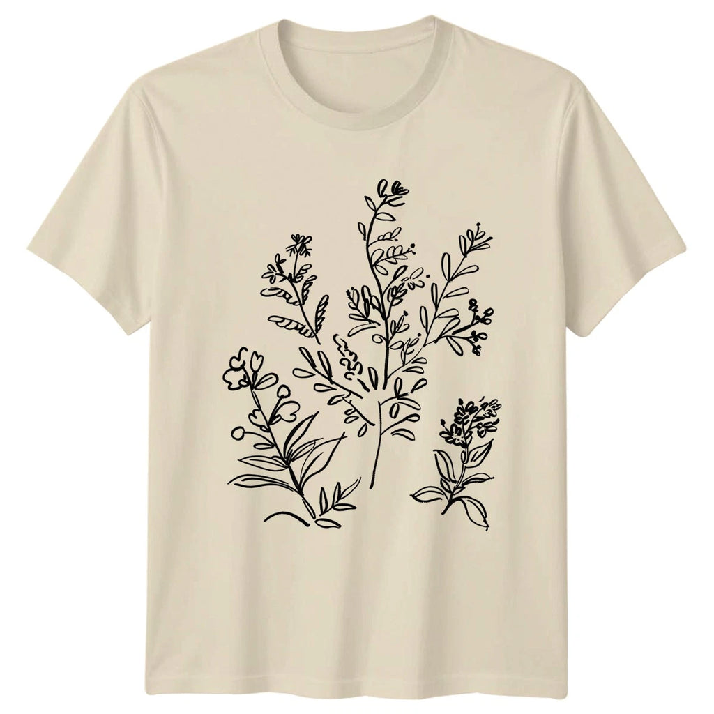 Botanical Wildflower Sketch Line Art Womens T-Shirt Boho Nature Mothers Day