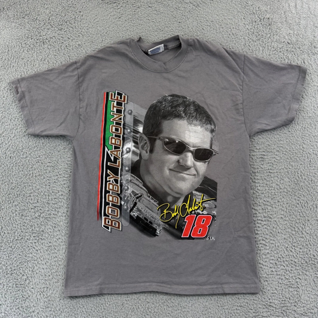 Vintage Bobby Labonte Shirt Mens Large Gray Nascar Racing Short Sleeve Cars Y2K
