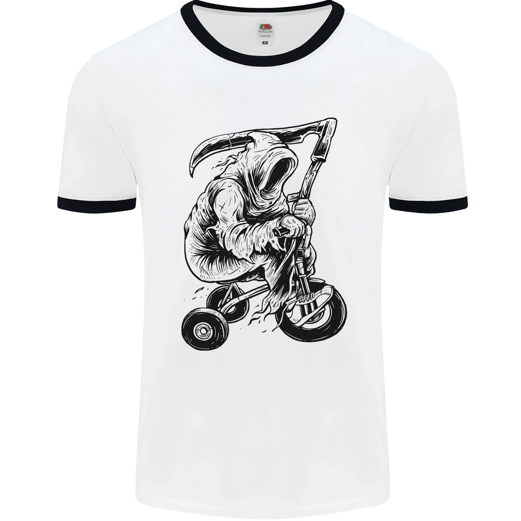 Grim Reaper Trike Bicycle Cycling Gothic Mens Ringer T-Shirt