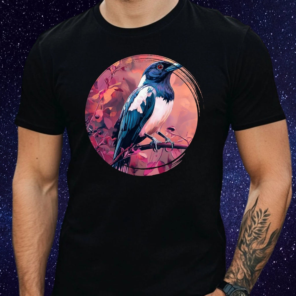Mens Magpipe Bird Print Cotton T-Shirt Size XS to 5XL