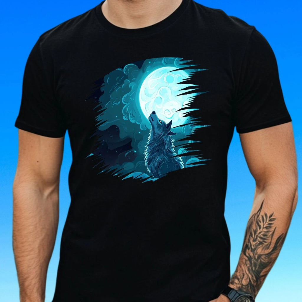 Mens Majestic Wolf Motif Cotton T-Shirt Size XS to 5XL