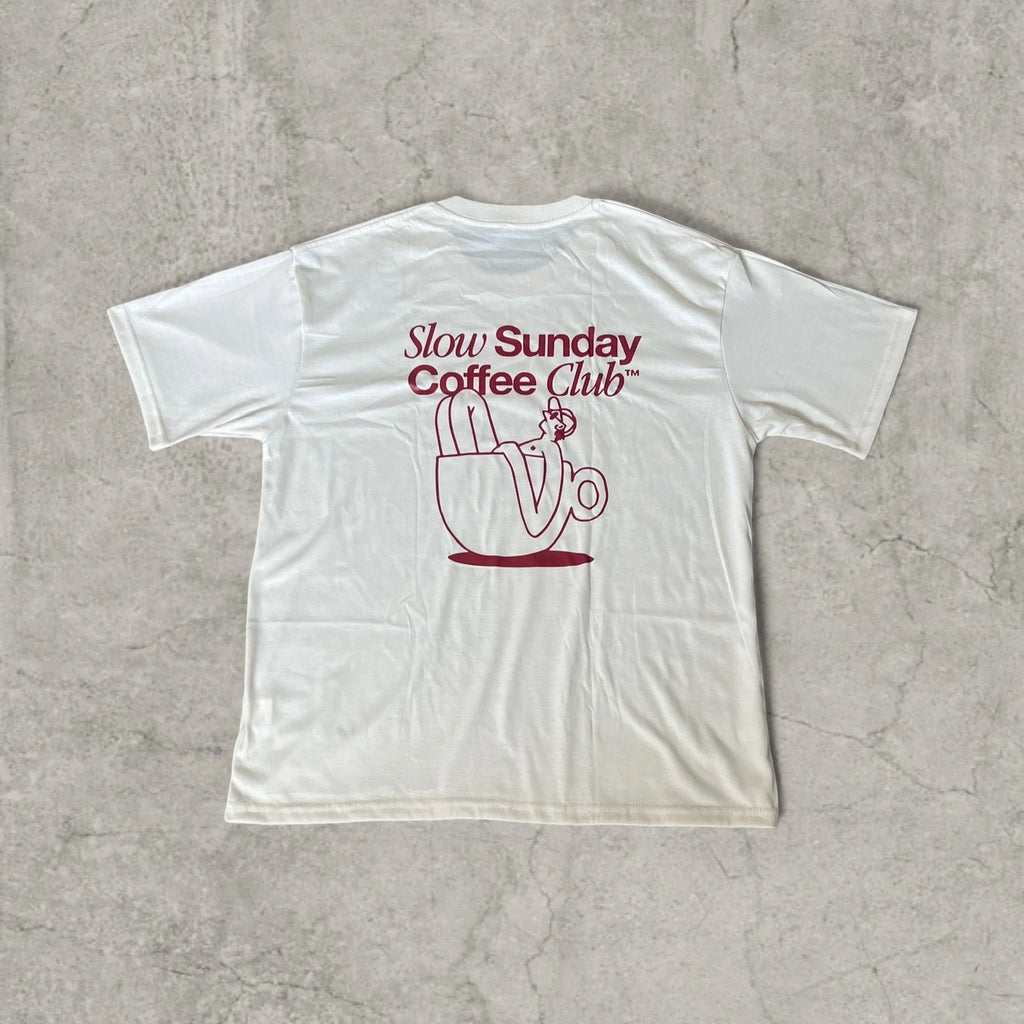 Sunday coffee club vintage style T-shirt with back graphic in cream. Size L.